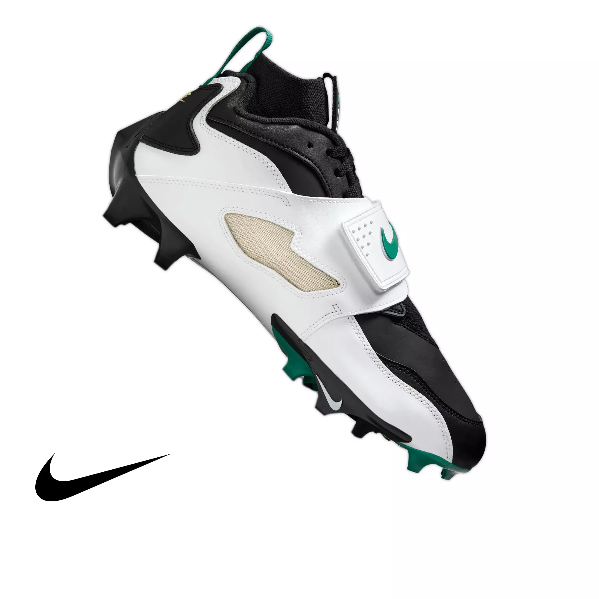 Nike Diamond Turf 93 TD "White/Black" Men's Football Cleat - WHITE/MYSTIC GREEN/BLACK