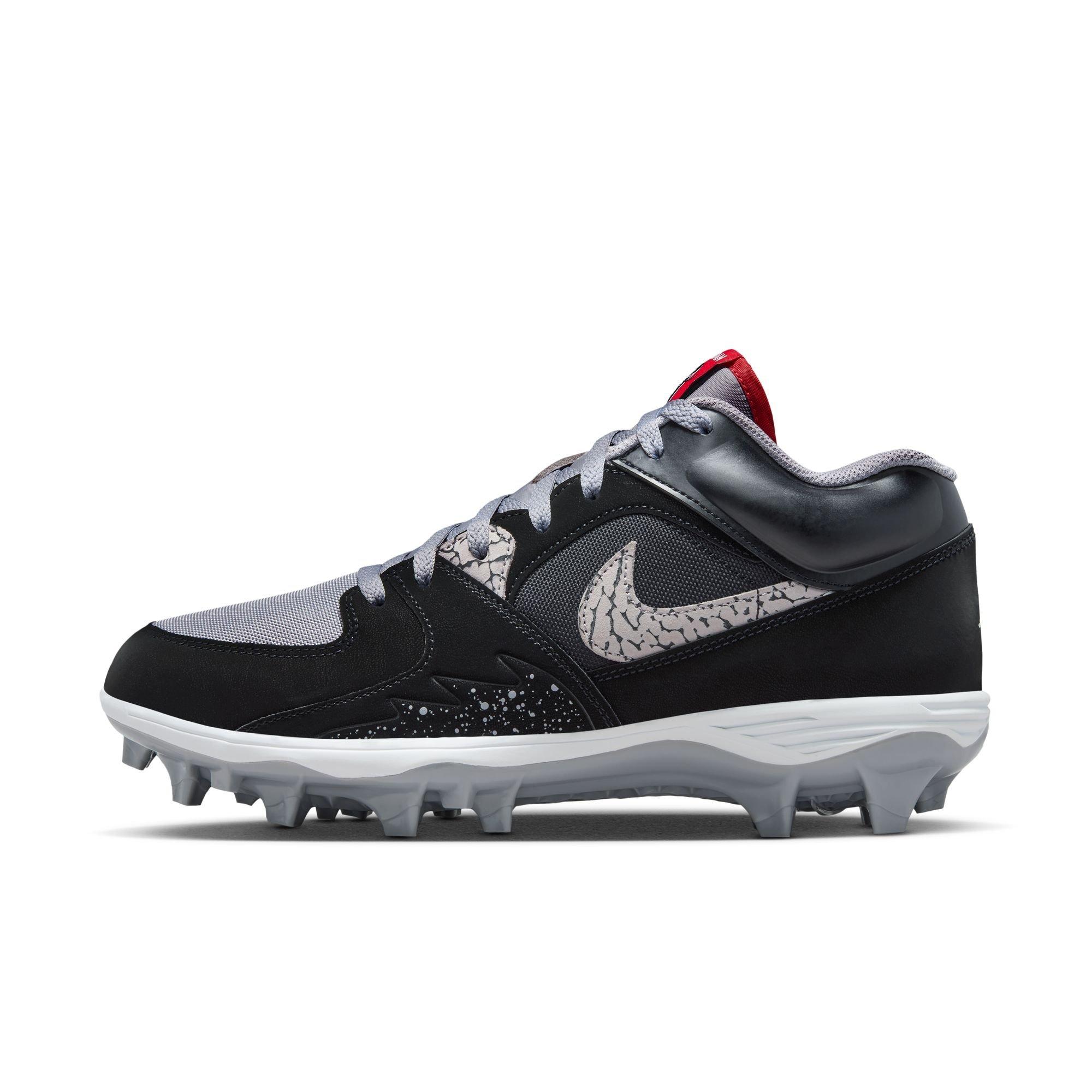 Jordan Stadium 90 Low TD "Black/Fire Red/Cement Grey/White" Men's Football Cleat - BLACK/GREY/RED Thumbnail View 3
