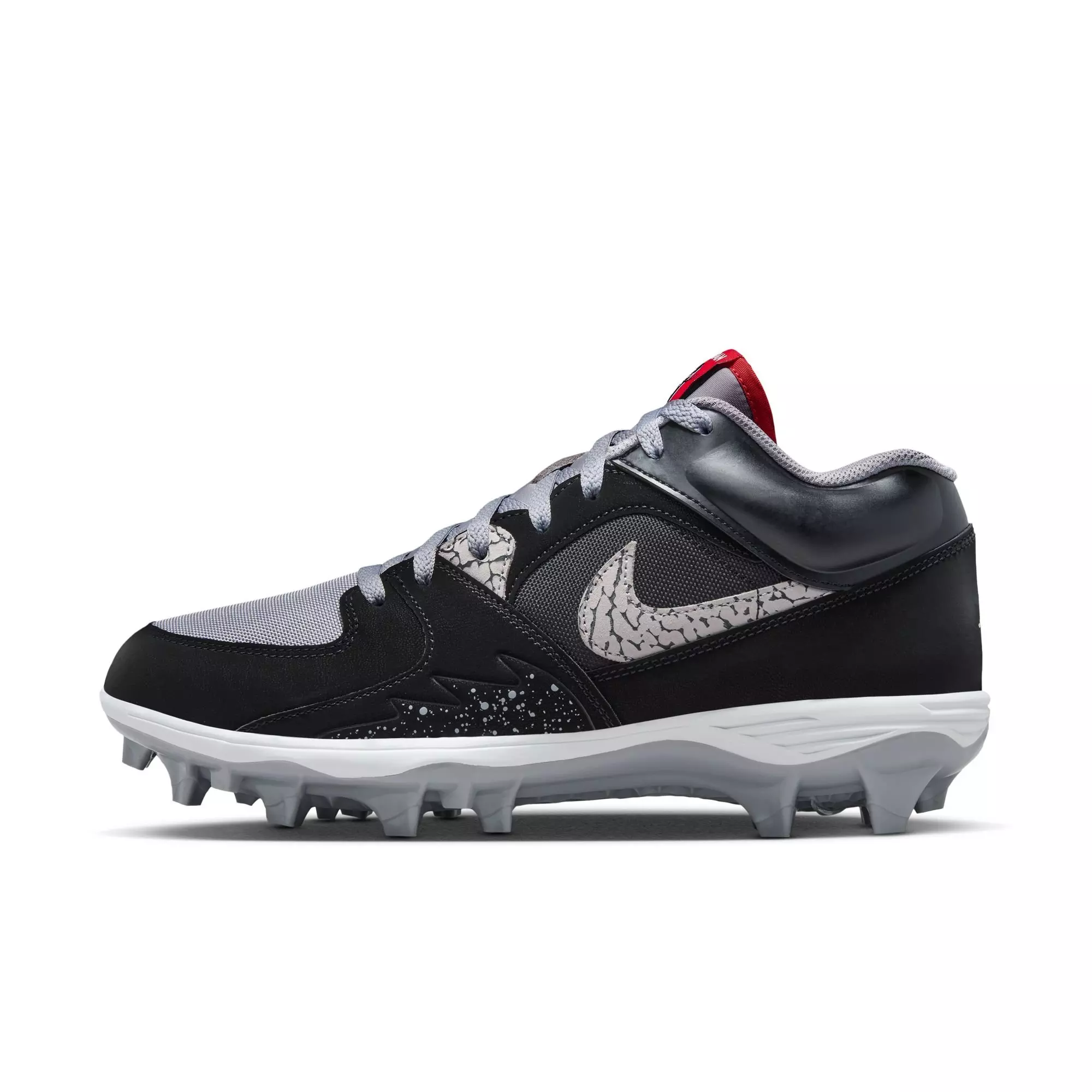 Jordan Stadium 90 Low TD "Black/Fire Red/Cement Grey/White" Men's Football Cleat - BLACK/GREY/RED