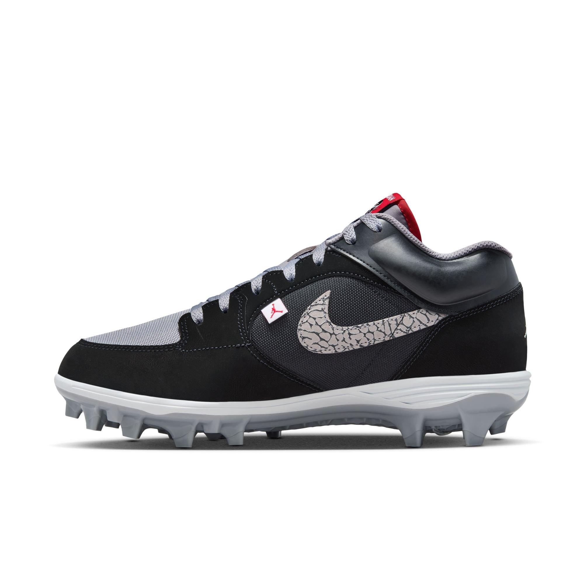 Jordan Stadium 90 Low TD "Black/Fire Red/Cement Grey/White" Men's Football Cleat - BLACK/GREY/RED Thumbnail View 4