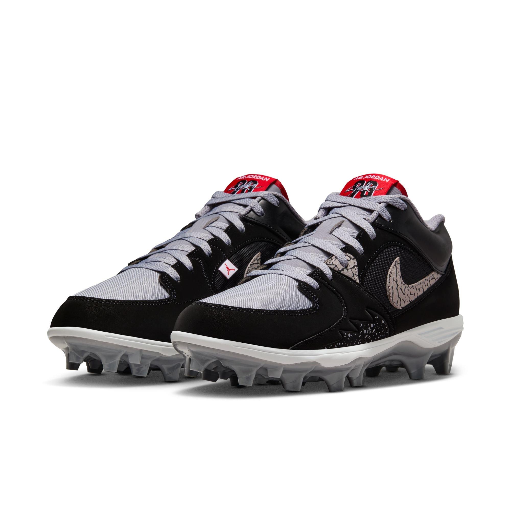 Jordan Stadium 90 Low TD "Black/Fire Red/Cement Grey/White" Men's Football Cleat - BLACK/GREY/RED Thumbnail View 5