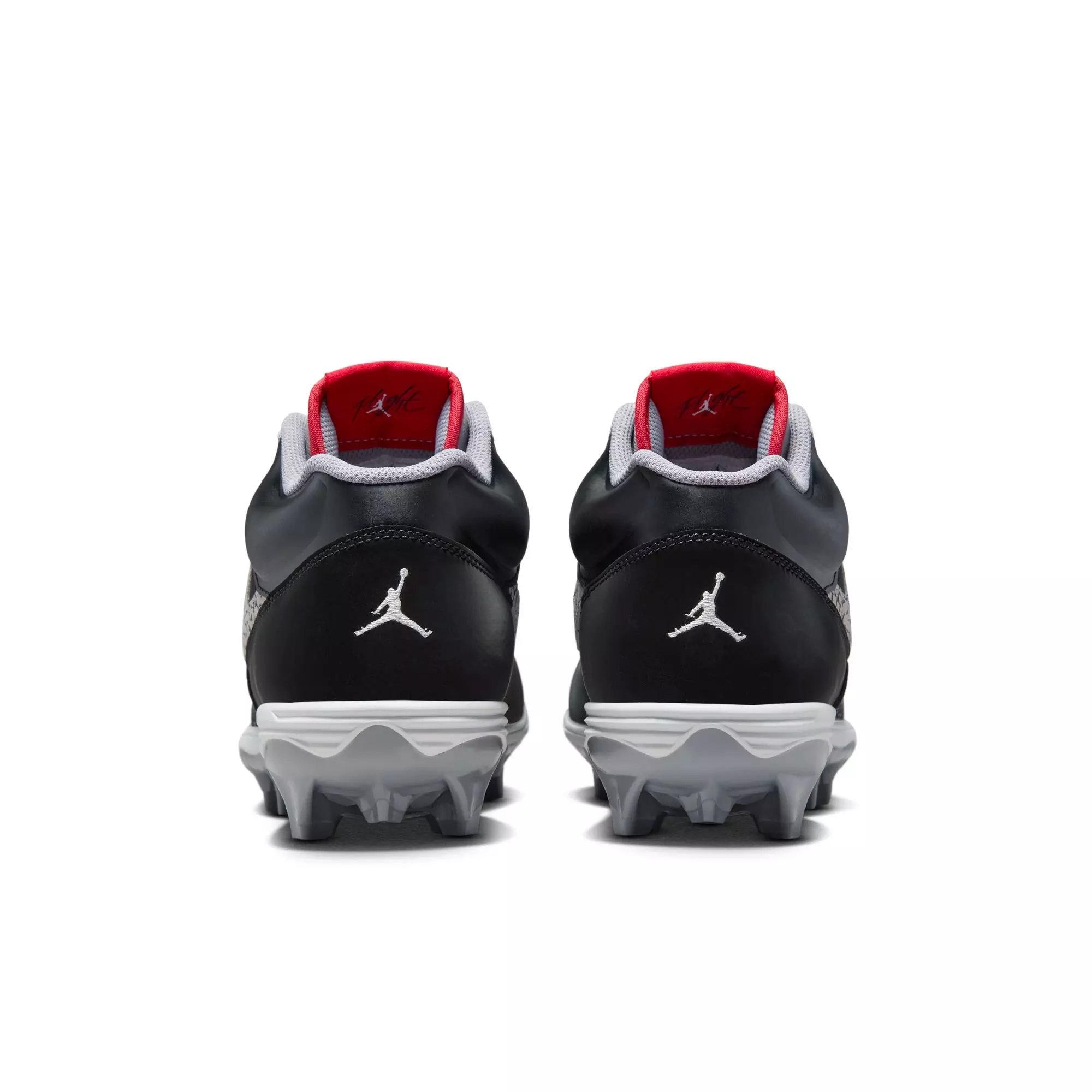 Jordan Stadium 90 Low TD "Black/Fire Red/Cement Grey/White" Men's Football Cleat - BLACK/GREY/RED