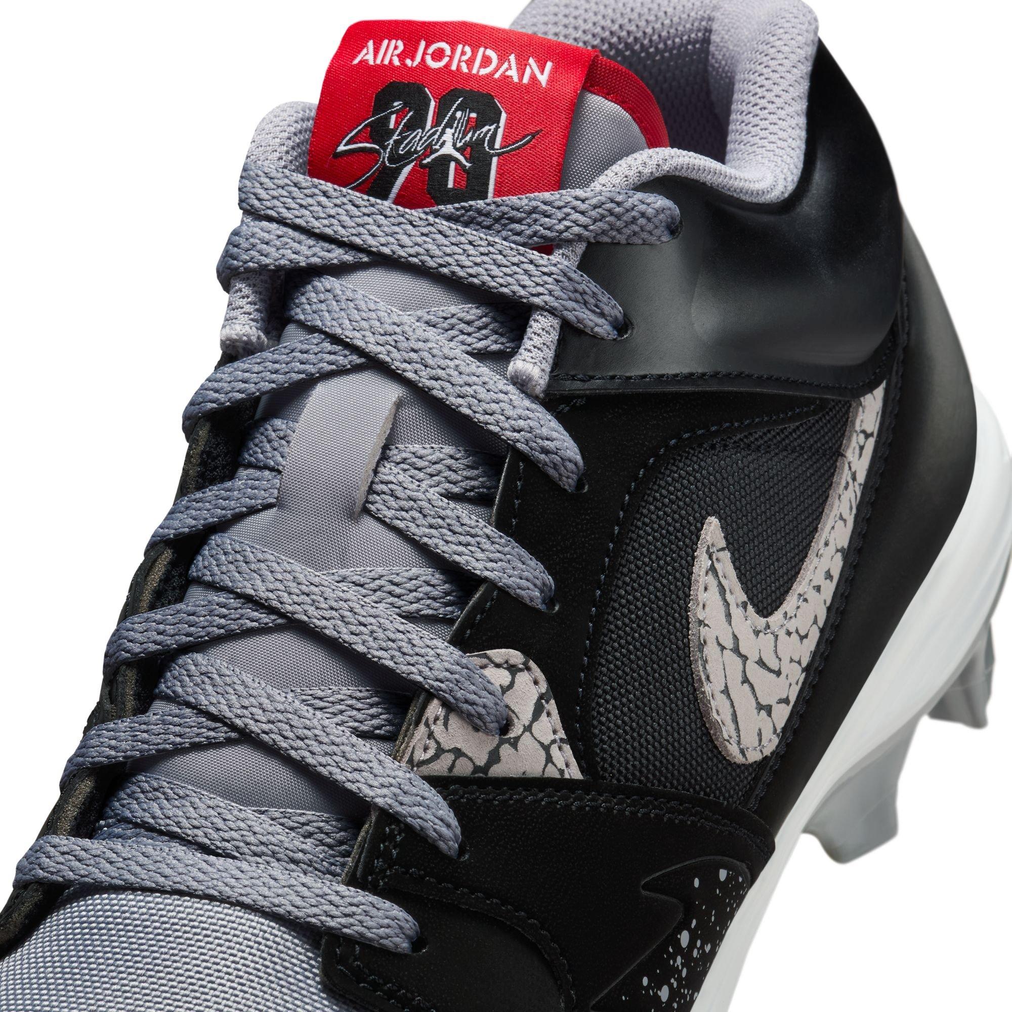 Jordan Stadium 90 Low TD "Black/Fire Red/Cement Grey/White" Men's Football Cleat - BLACK/GREY/RED Thumbnail View 10