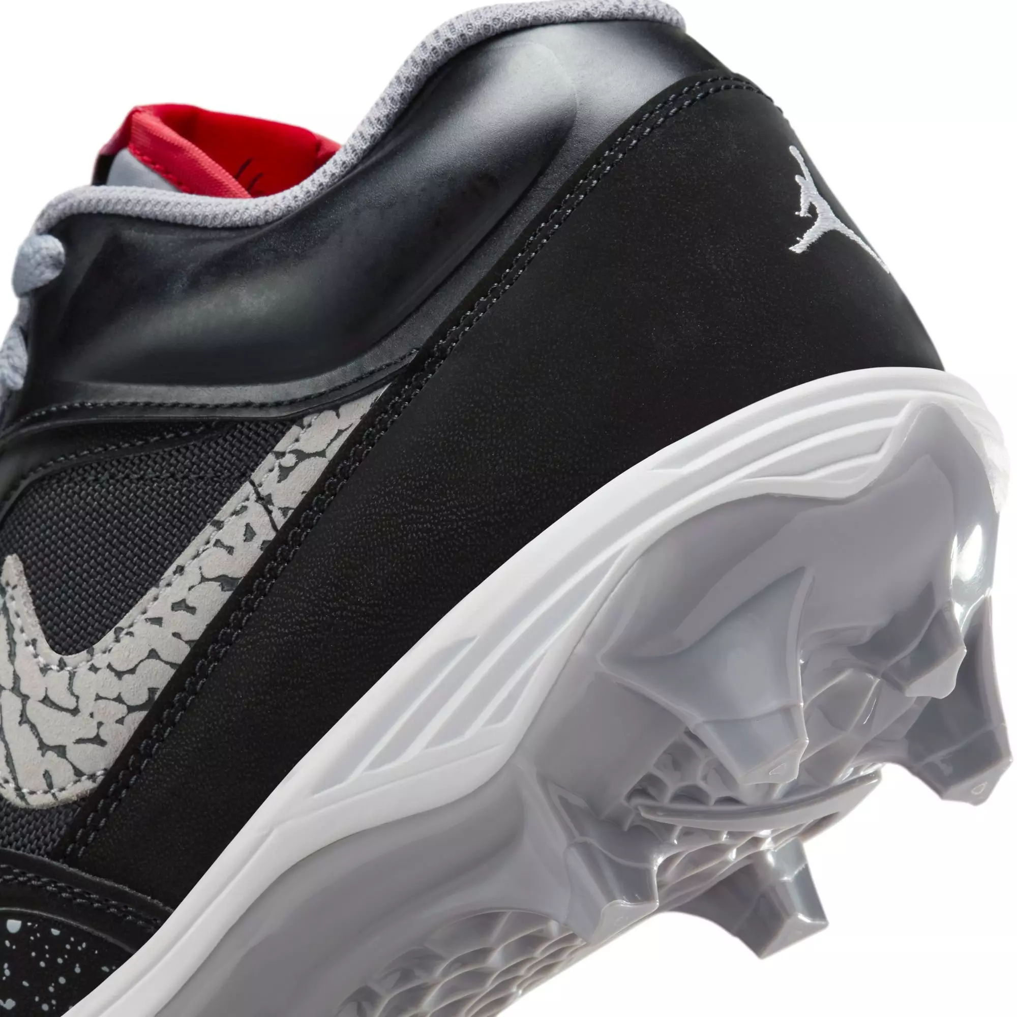 Jordan Stadium 90 Low TD "Black/Fire Red/Cement Grey/White" Men's Football Cleat - BLACK/GREY/RED