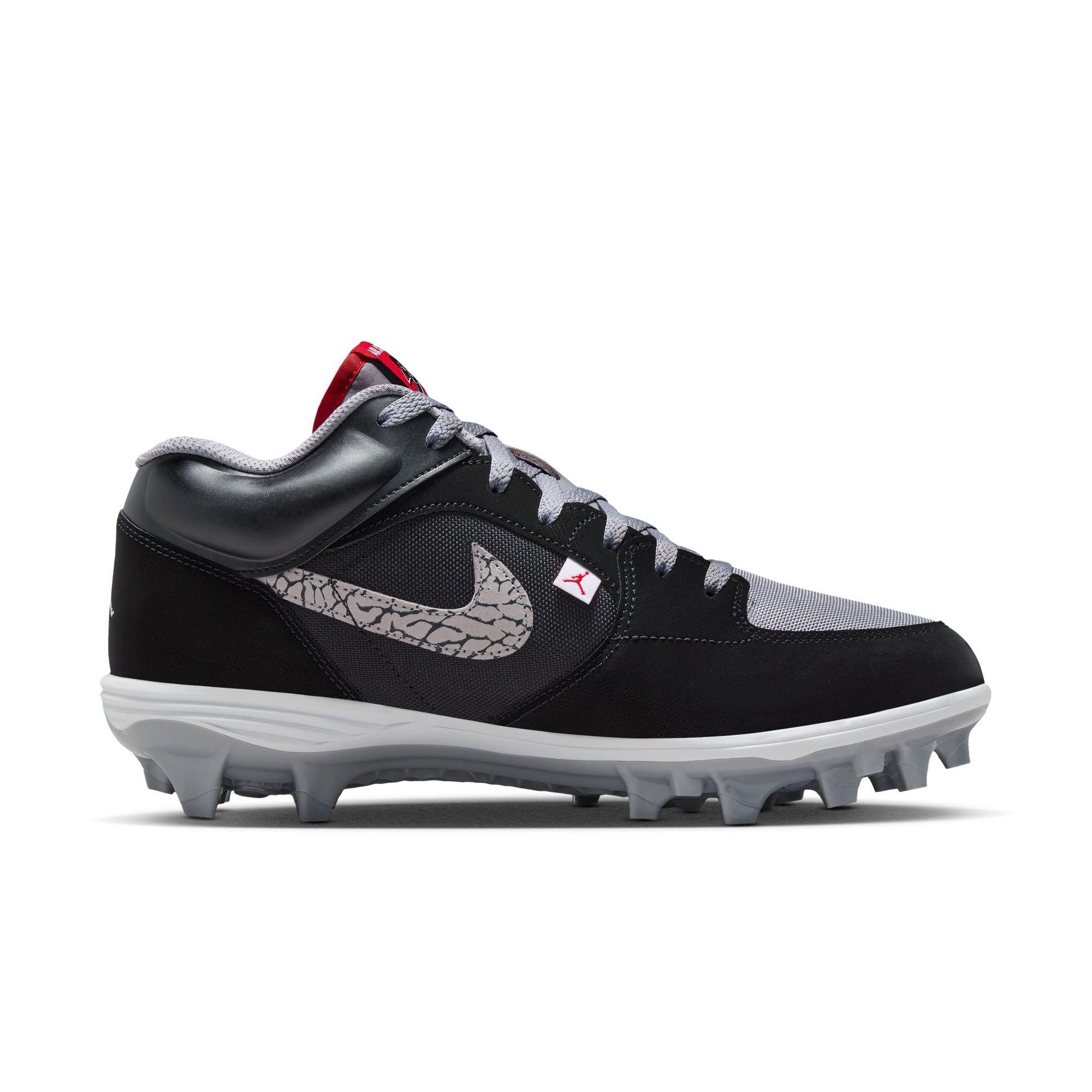 Jordan Stadium 90 Low TD "Black/Fire Red/Cement Grey/White" Men's Football Cleat - BLACK/GREY/RED Thumbnail View 2