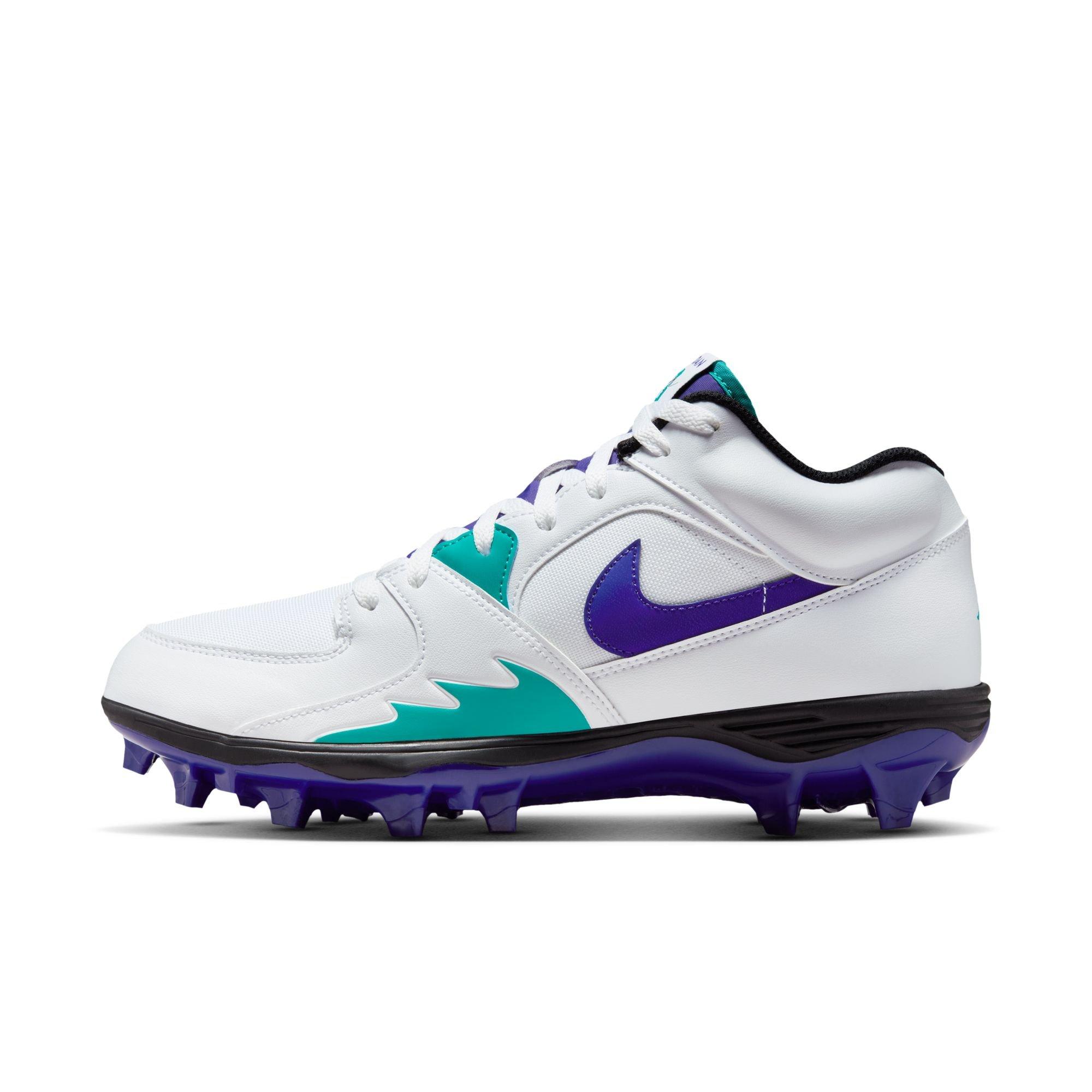 Jordan Stadium 90 Low TD "White/Grape Ice/New Emerald/Black" Men's Football Cleat - WHITE/PURPLE Thumbnail View 3