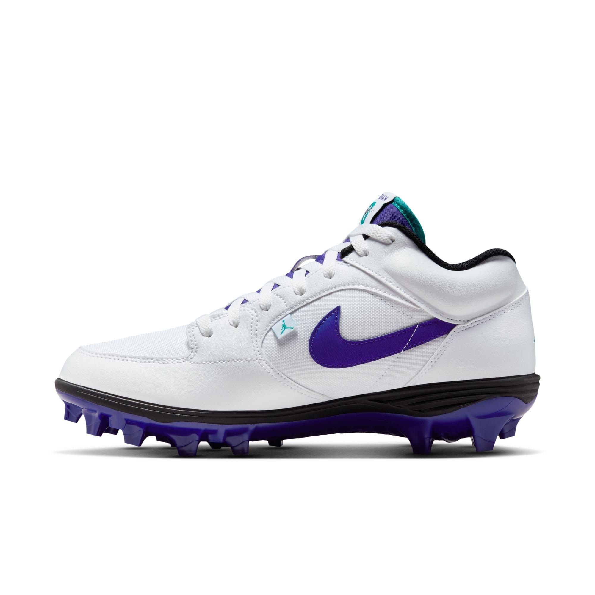 Jordan Stadium 90 Low TD "White/Grape Ice/New Emerald/Black" Men's Football Cleat - WHITE/PURPLE Thumbnail View 4