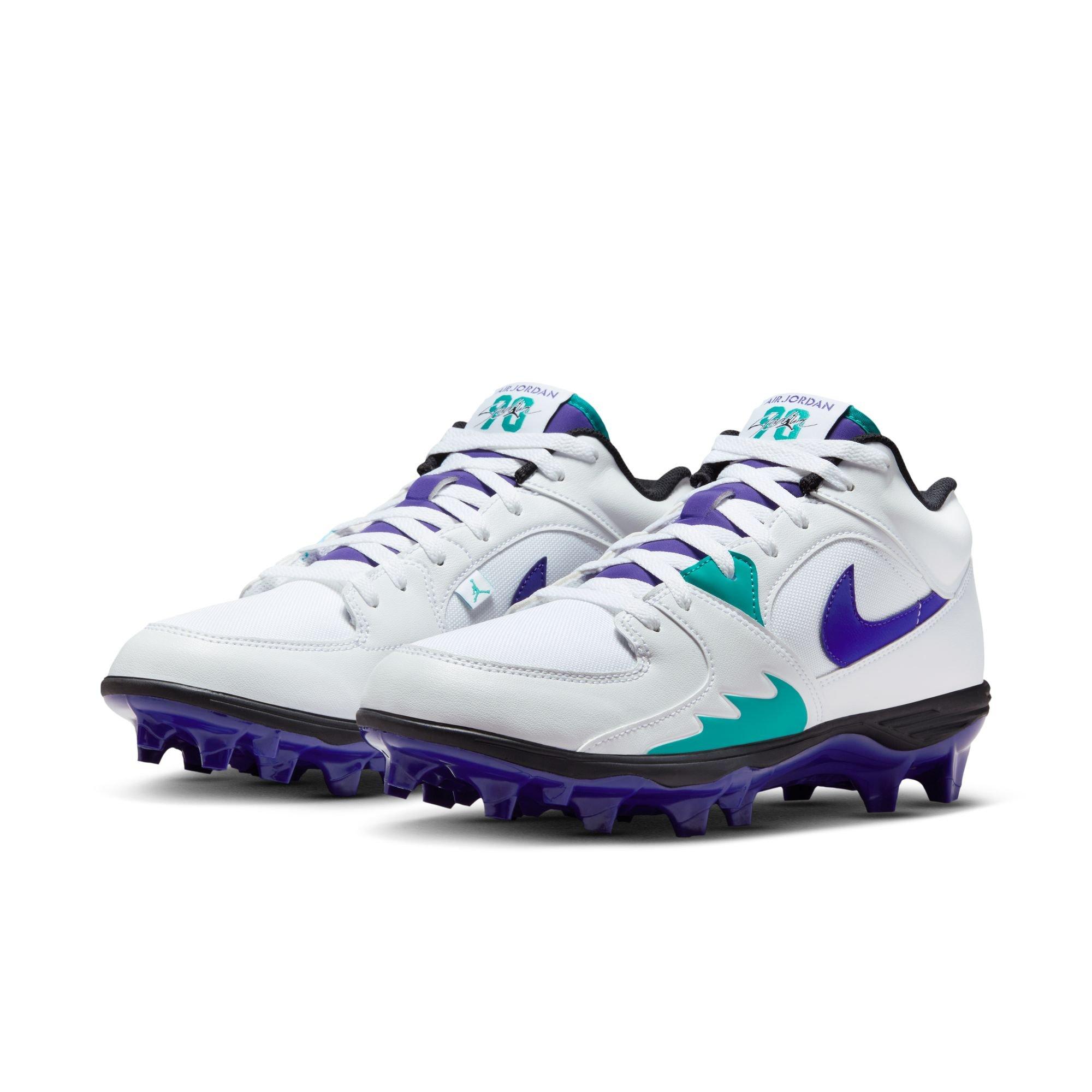 Jordan Stadium 90 Low TD "White/Grape Ice/New Emerald/Black" Men's Football Cleat - WHITE/PURPLE Thumbnail View 5