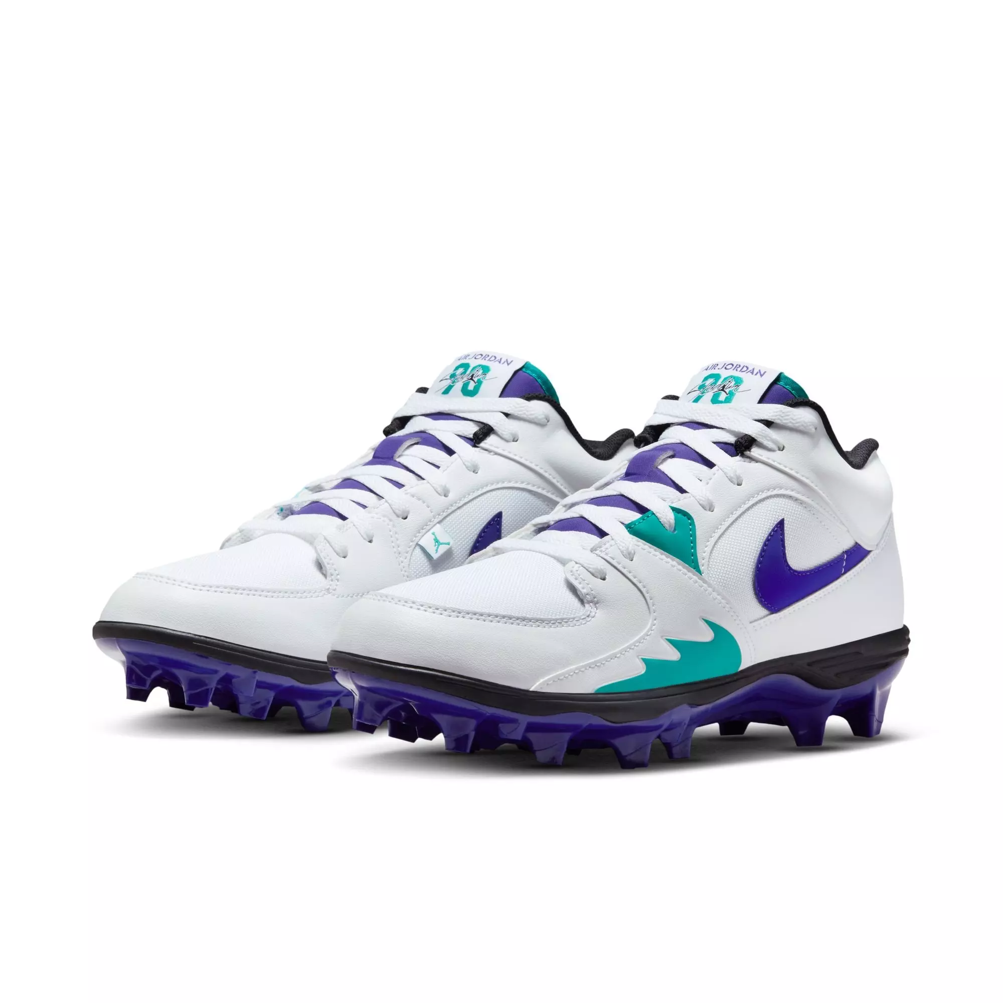 Jordan Stadium 90 Low TD "White/Grape Ice/New Emerald/Black" Men's Football Cleat - WHITE/PURPLE