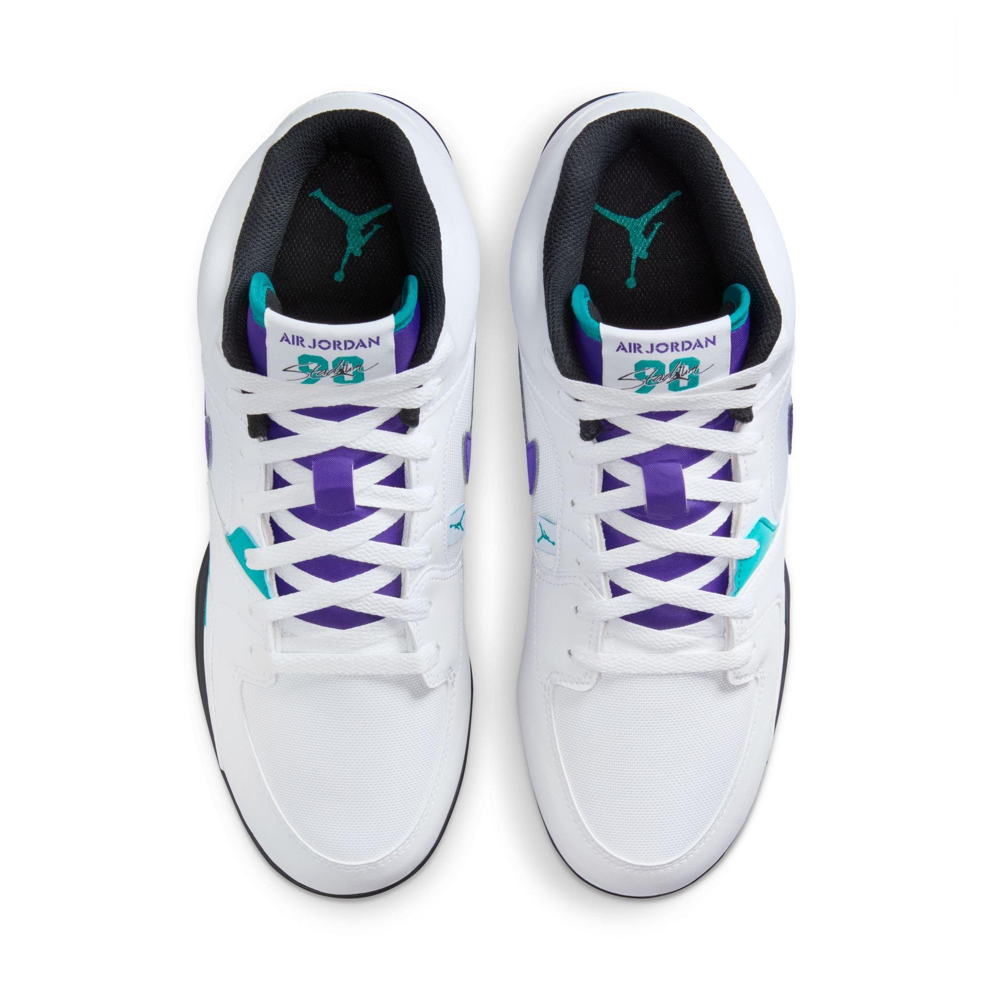 Jordan Stadium 90 Low TD "White/Grape Ice/New Emerald/Black" Men's Football Cleat - WHITE/PURPLE Thumbnail View 6
