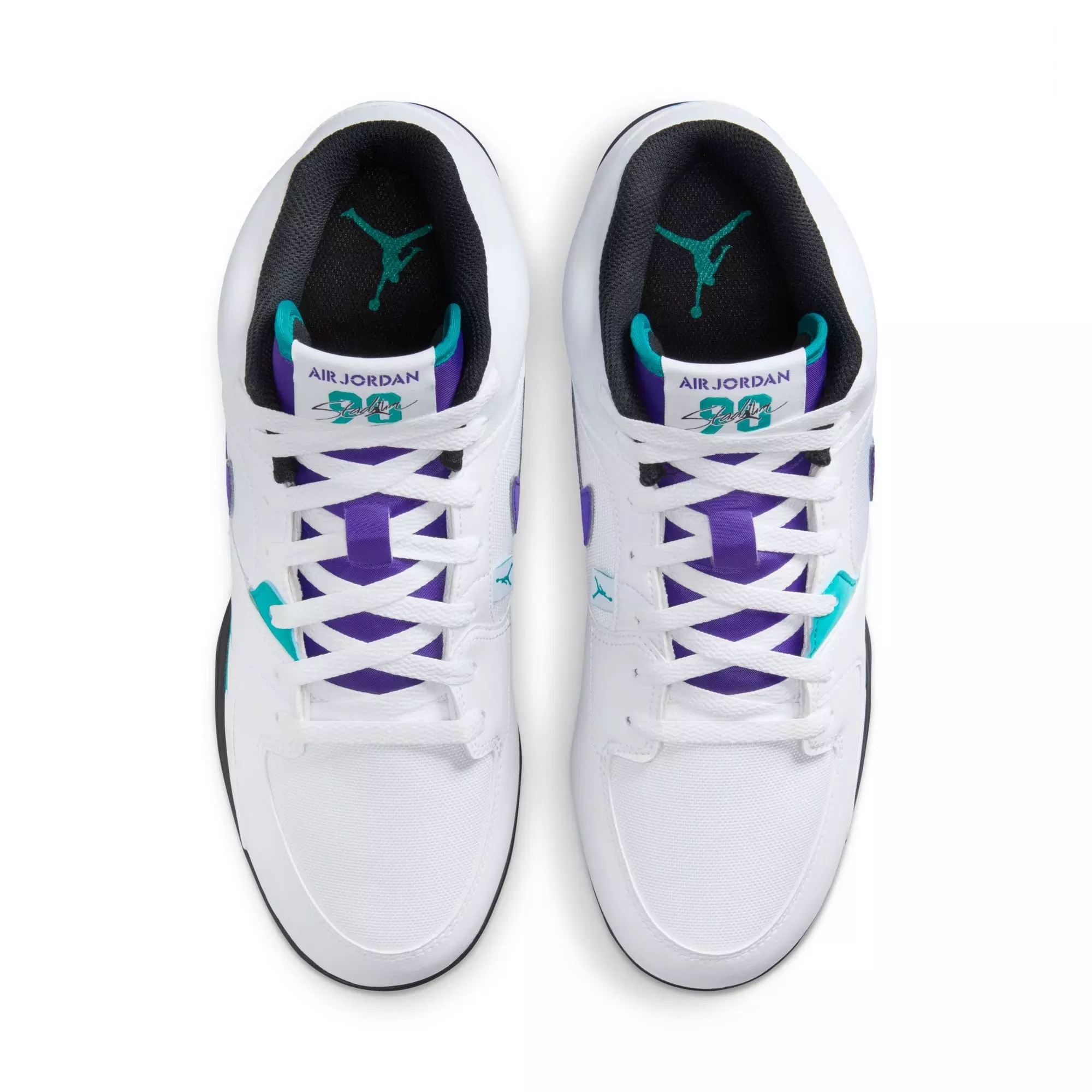 Jordan Stadium 90 Low TD "White/Grape Ice/New Emerald/Black" Men's Football Cleat - WHITE/PURPLE
