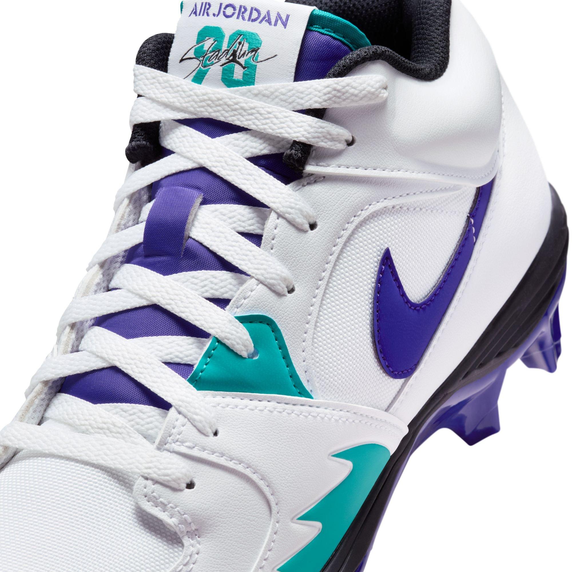 Jordan Stadium 90 Low TD "White/Grape Ice/New Emerald/Black" Men's Football Cleat - WHITE/PURPLE Thumbnail View 10