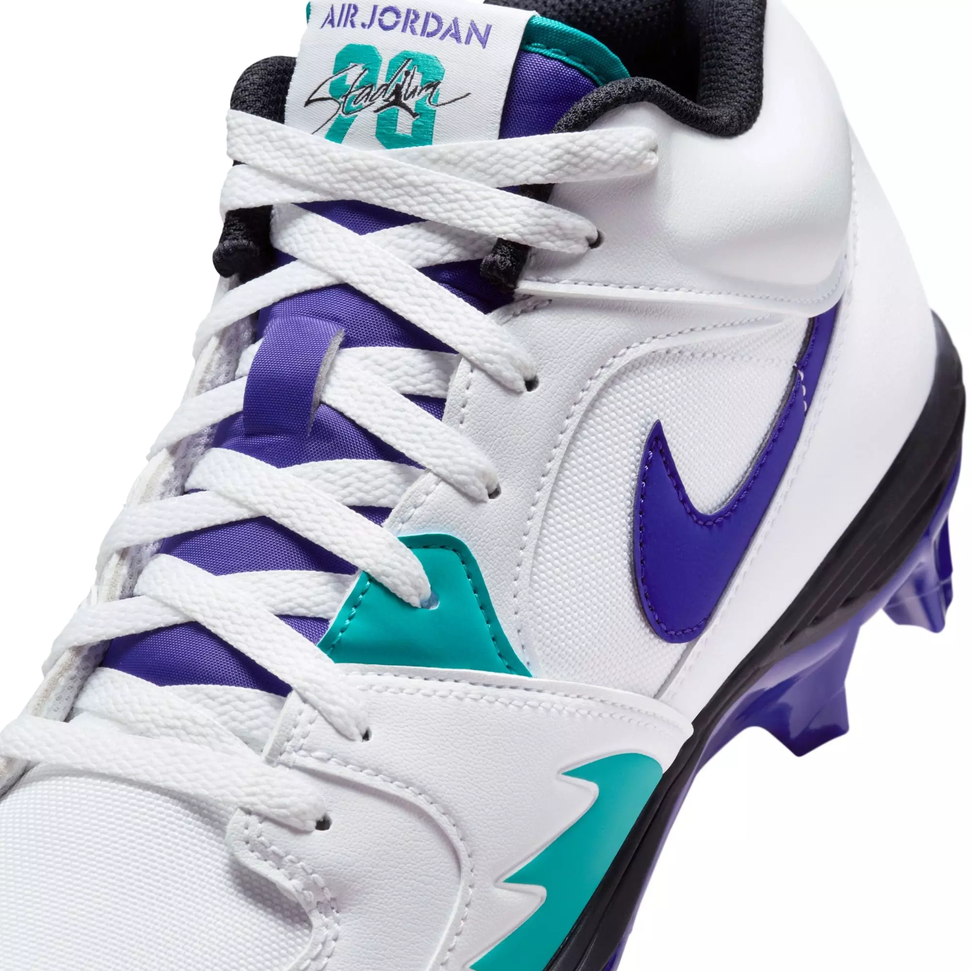 Jordan Stadium 90 Low TD "White/Grape Ice/New Emerald/Black" Men's Football Cleat - WHITE/PURPLE