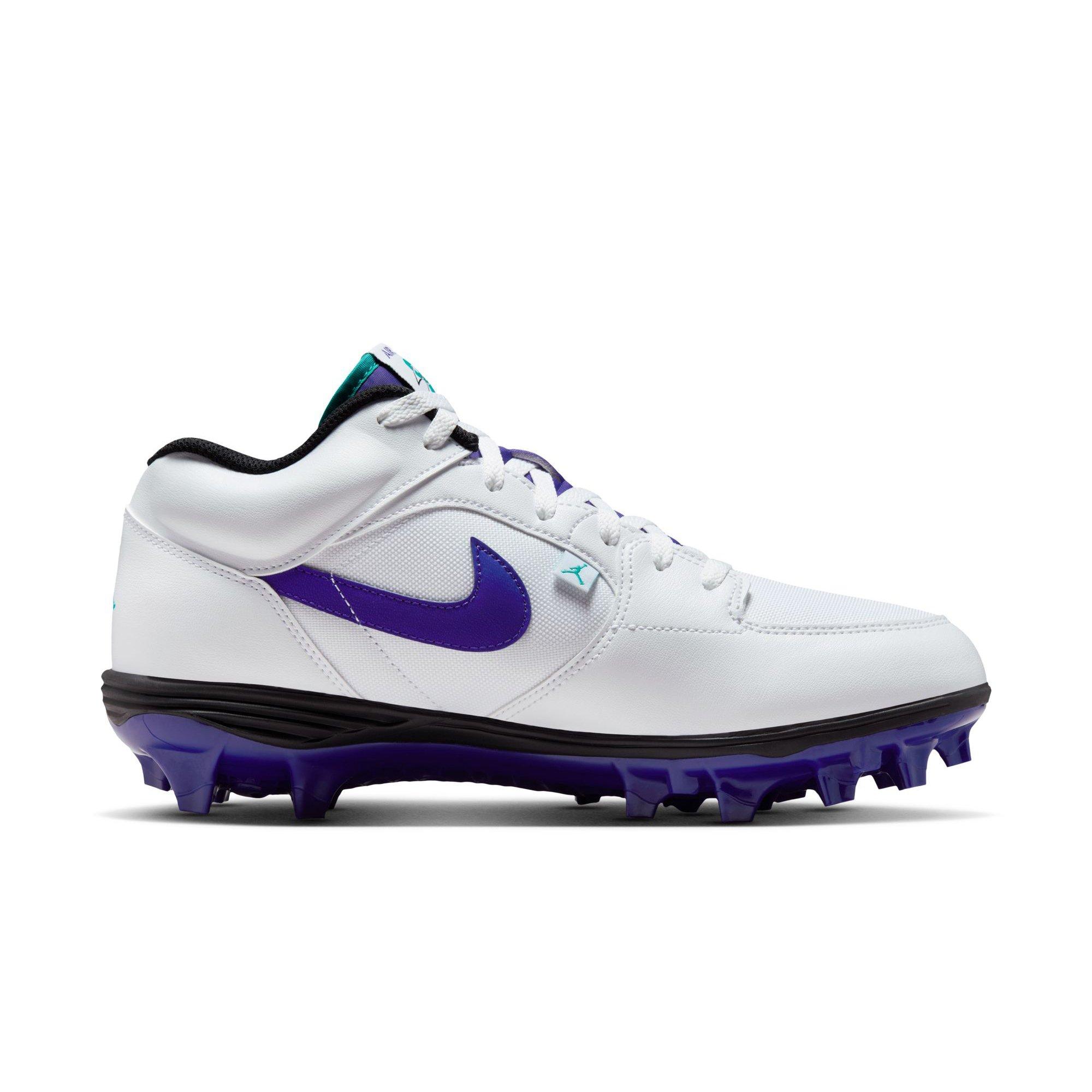 Jordan Stadium 90 Low TD "White/Grape Ice/New Emerald/Black" Men's Football Cleat - WHITE/PURPLE Thumbnail View 2