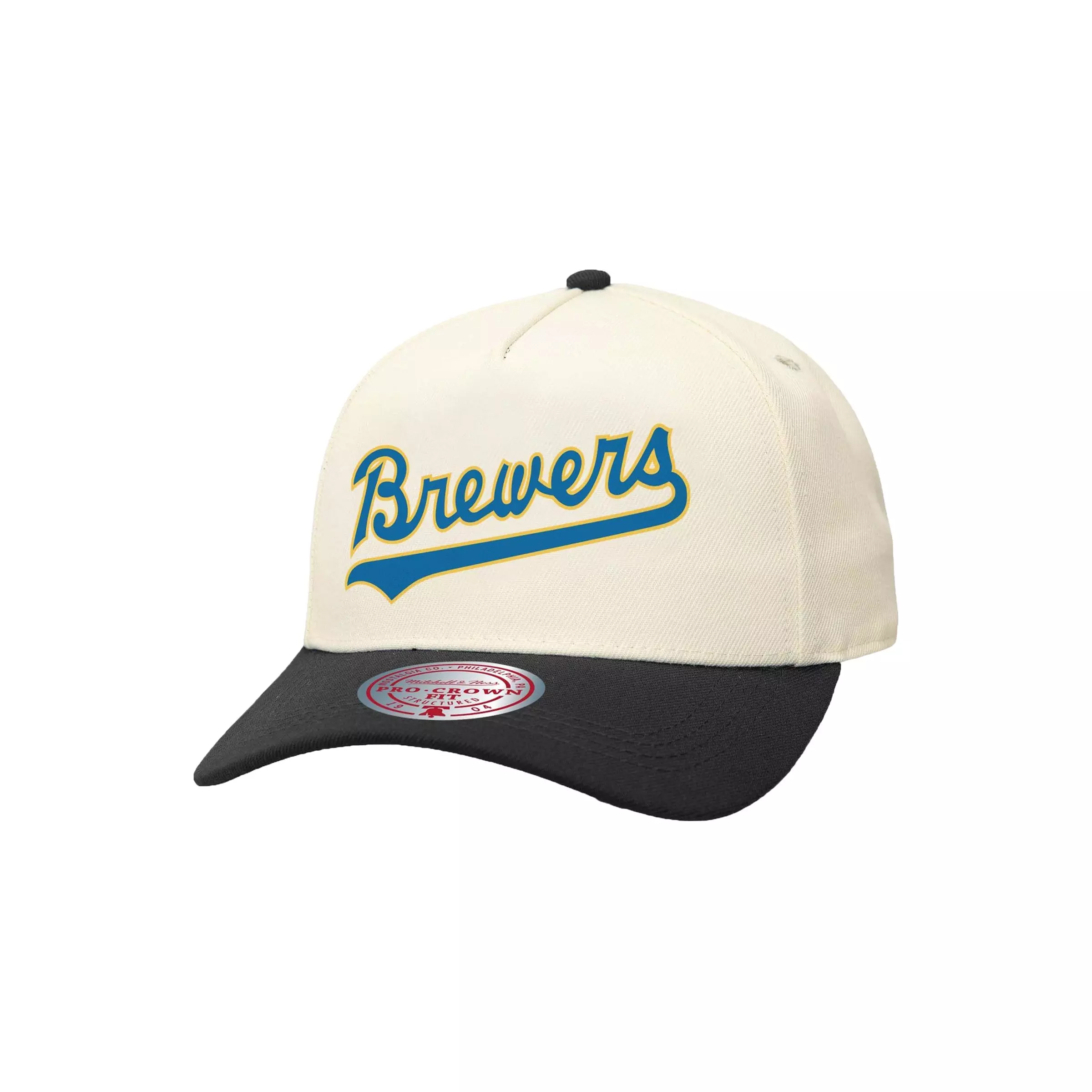 Mitchel & Ness Milwaukee Brewers Off Word Snapback Hat-Off-White - CREAM
