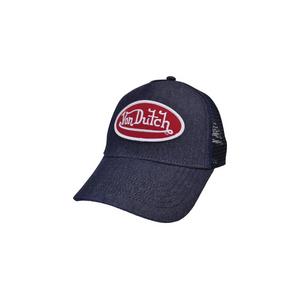 Von Dutch Distressed Denim Trucker Snapback Hat-Blue
