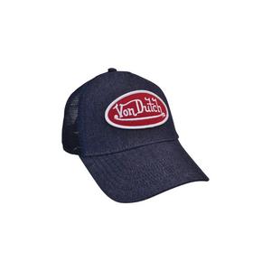 Von Dutch Distressed Denim Trucker Snapback Hat-Blue
