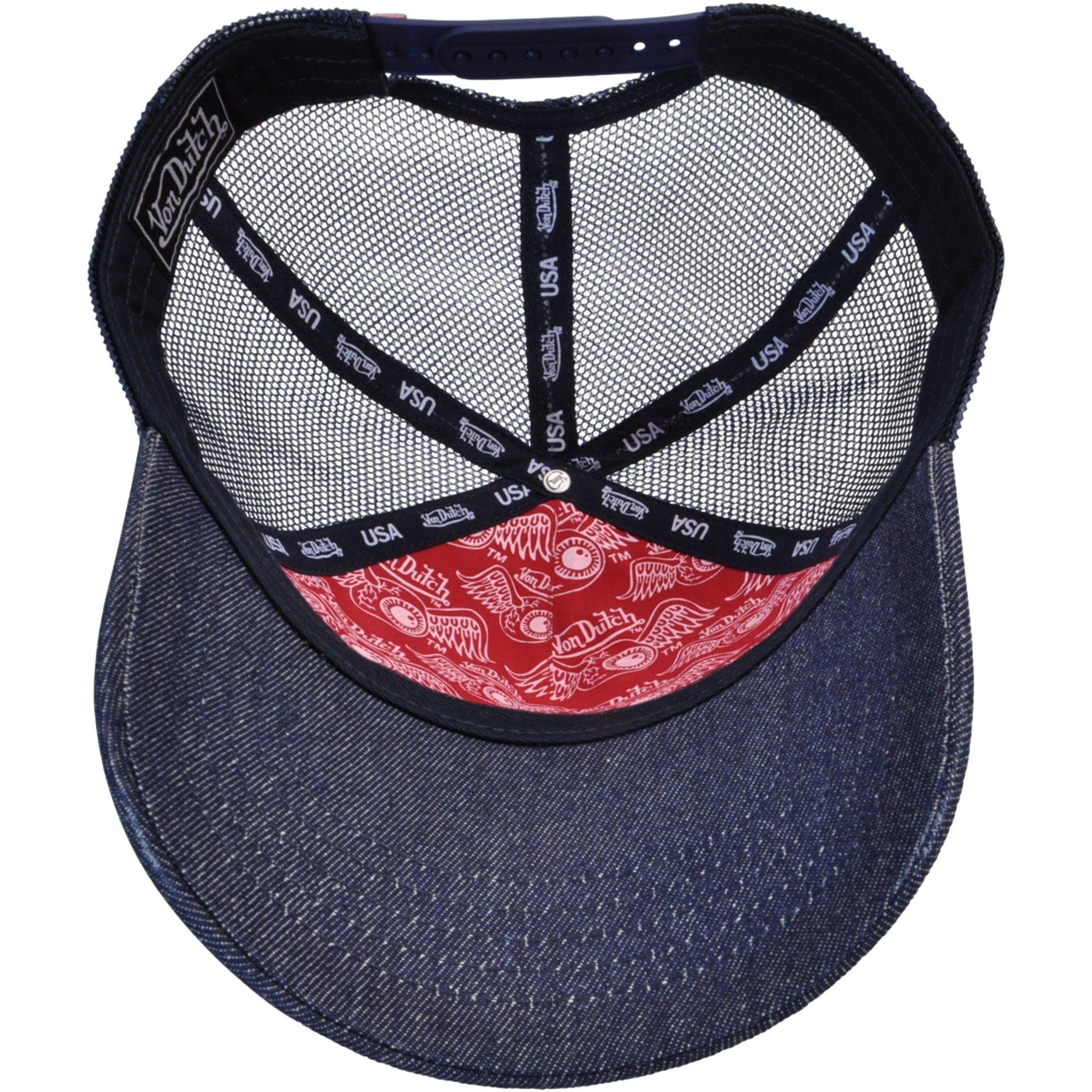 Von Dutch Distressed Denim Trucker Snapback Hat-Blue - BLUE Thumbnail View 4