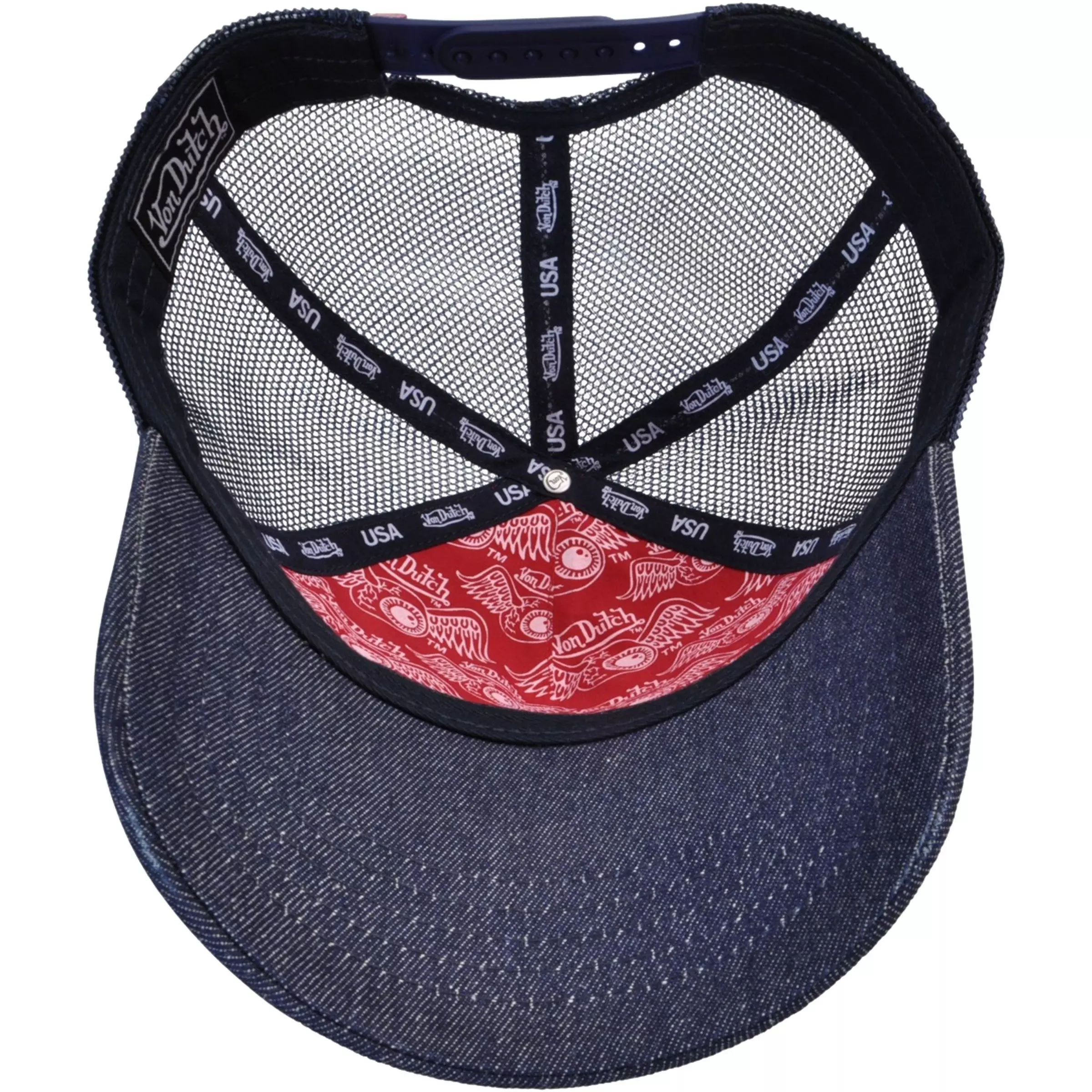 Von Dutch Distressed Denim Trucker Snapback Hat-Blue - BLUE