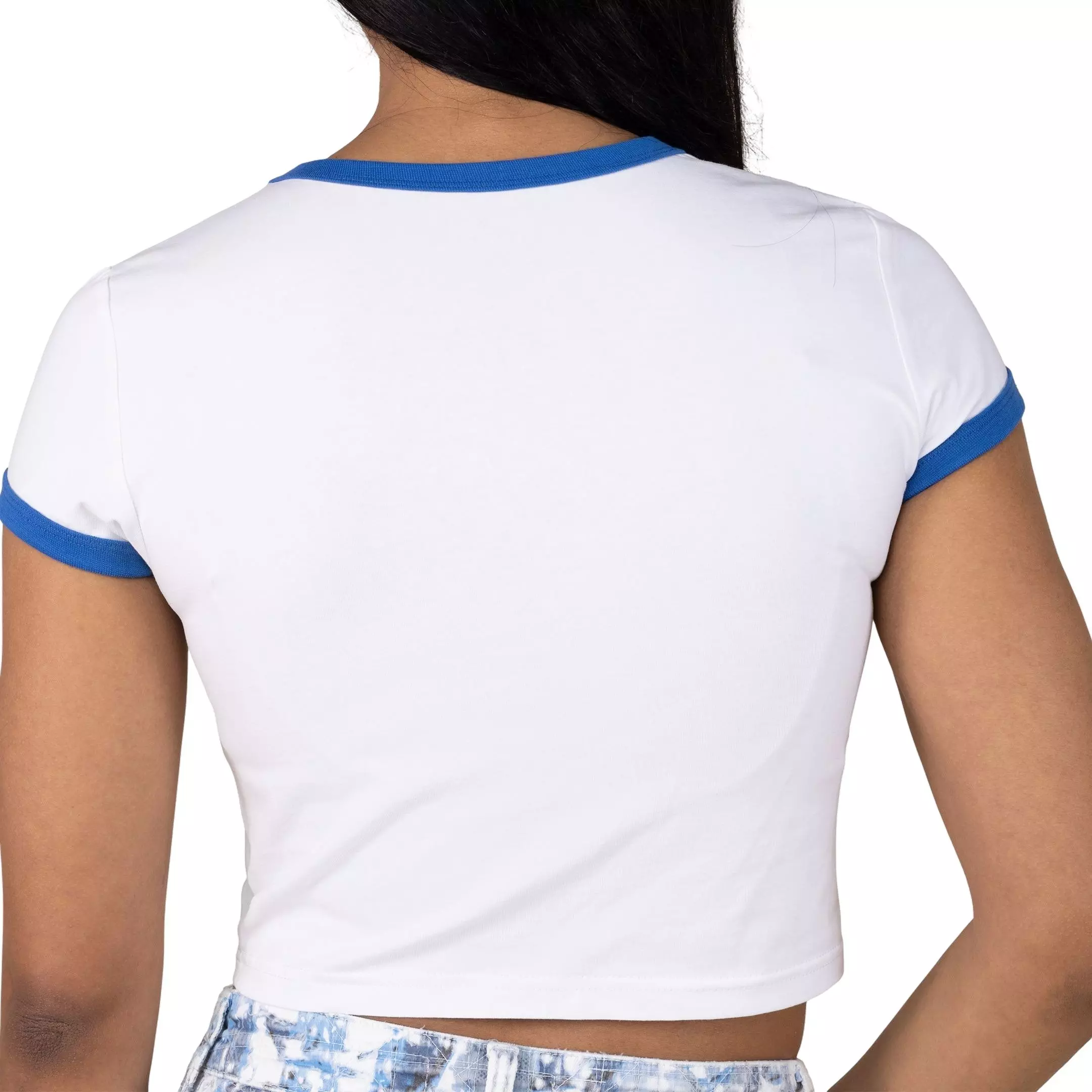 Smoke Rise Women's Vintage Cuff Tee - White/Blue - WHITE/BLUE
