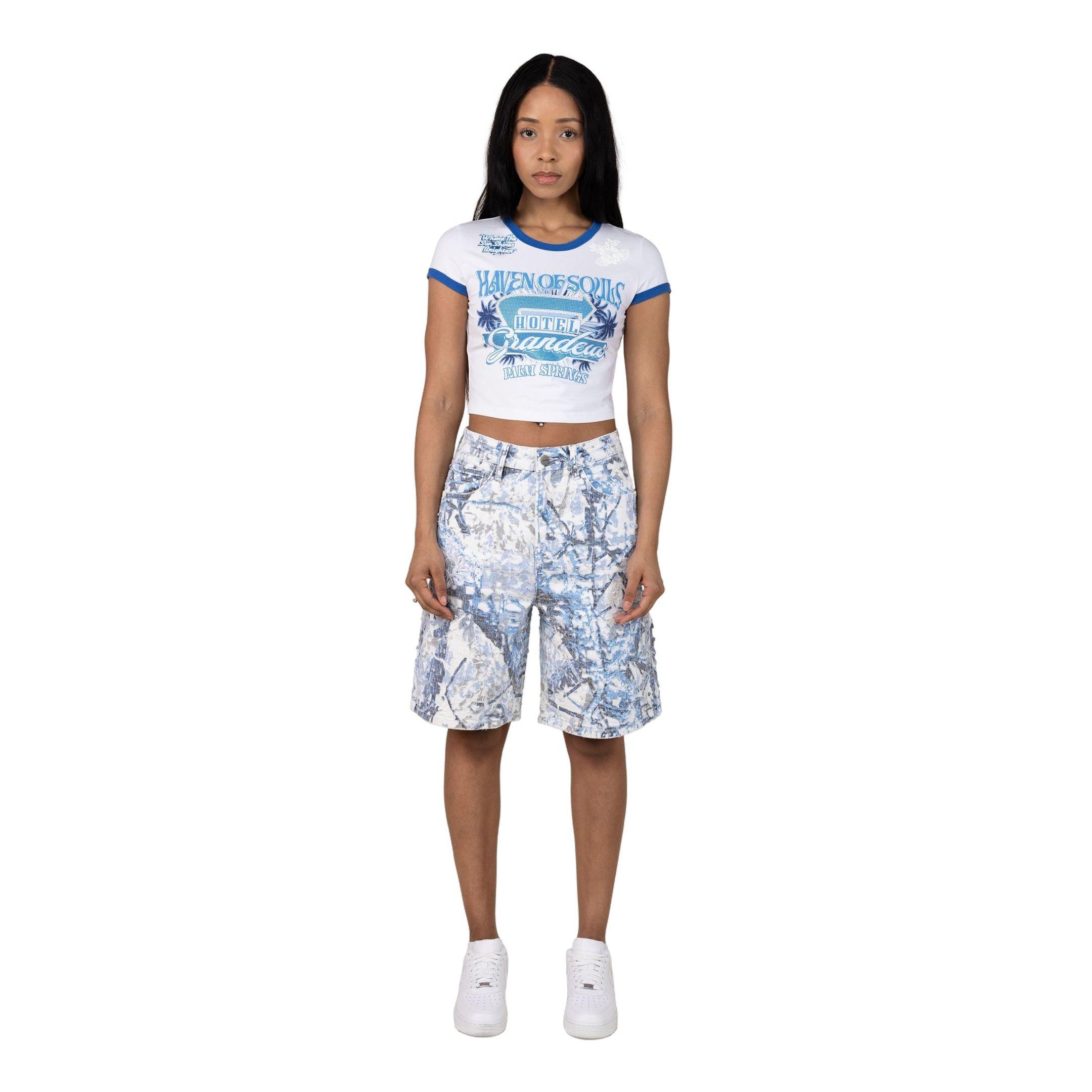 Smoke Rise Women's Vintage Cuff Tee - White/Blue - WHITE/BLUE Thumbnail View 4