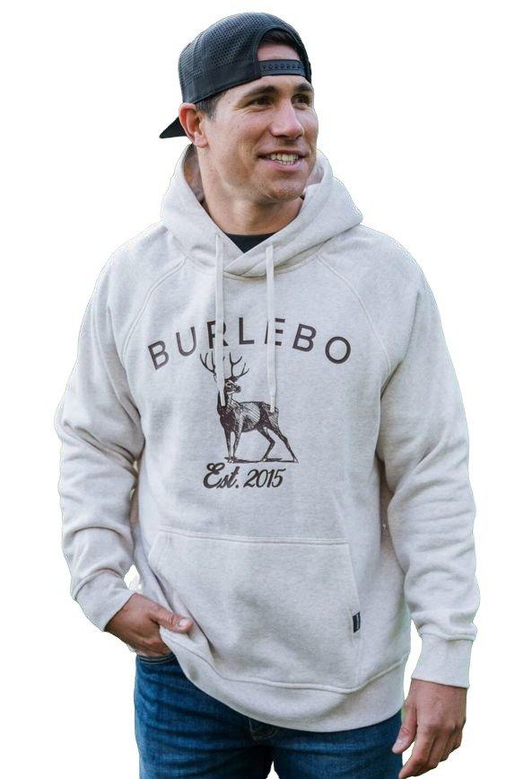 Burlebo Men's Fleeece Hoodie - Whitetail Deer/Heather Oatmeal - HEATHER/GREY Thumbnail View 1