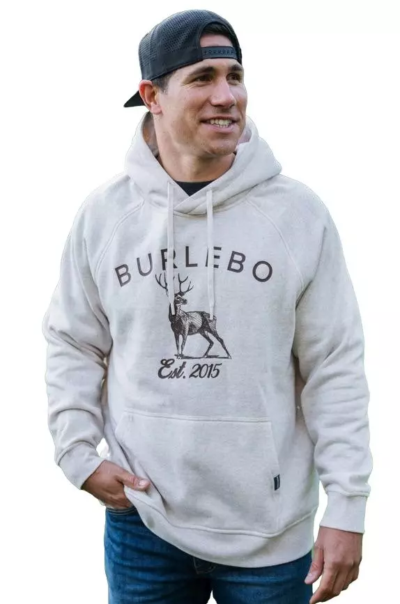 Burlebo Men's Fleeece Hoodie - Whitetail Deer/Heather Oatmeal - HEATHER/GREY
