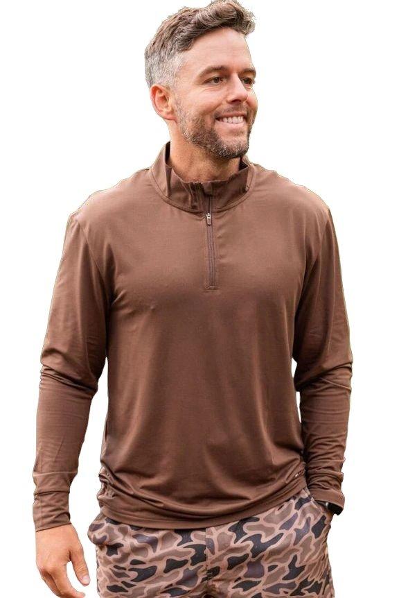 Burlebo Men's Performance Quarter Zip Top - Heather Brown - BROWN Thumbnail View 1