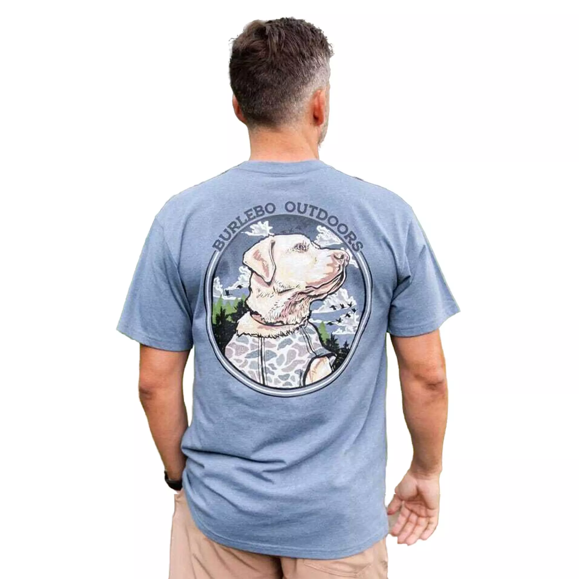 Burlebo Men's Camo Hunting Dog Tee - Heather Blue Jean - BLUE