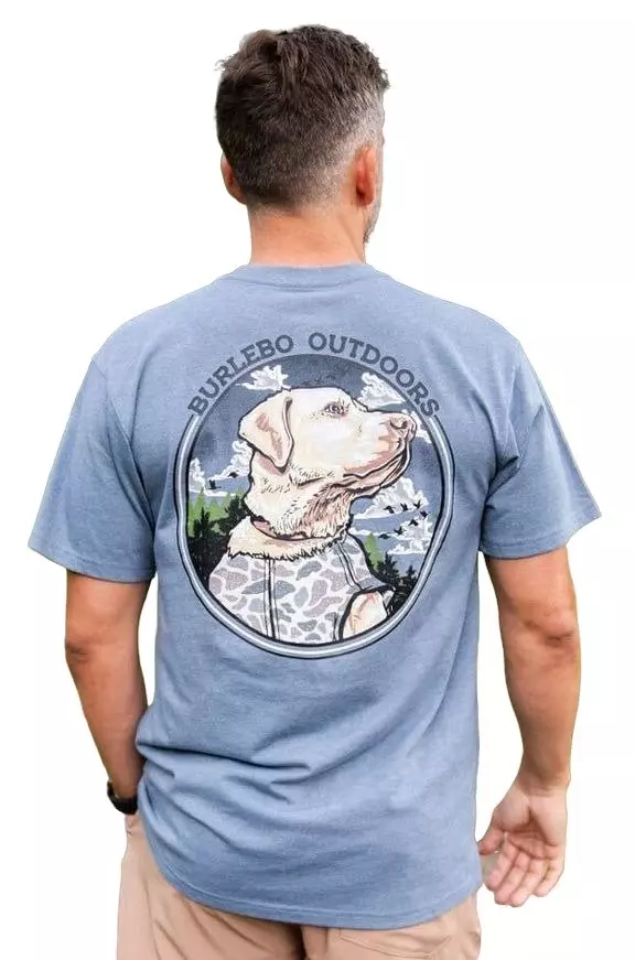 Burlebo Men's Camo Hunting Dog Tee - Heather Blue Jean - BLUE