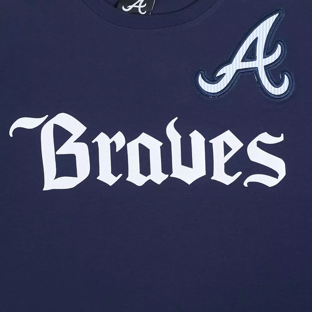 Pro Standard Atlanta Braves Country Club Striped Short Sleeve Tee-Navy - NAVY