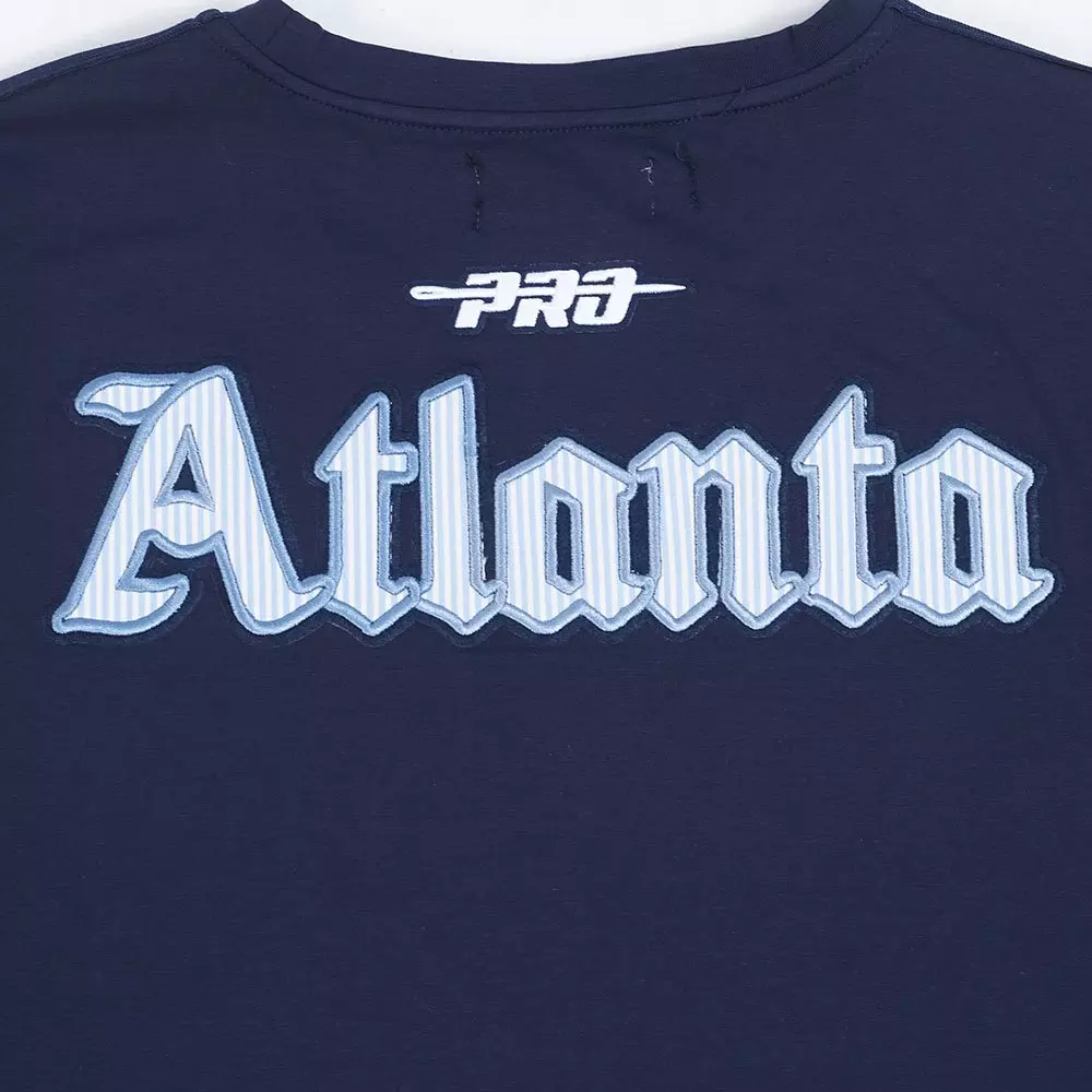 Pro Standard Atlanta Braves Country Club Striped Short Sleeve Tee-Navy - NAVY