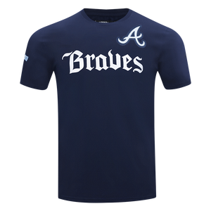 Pro Standard Atlanta Braves Country Club Striped Short Sleeve Tee-Navy