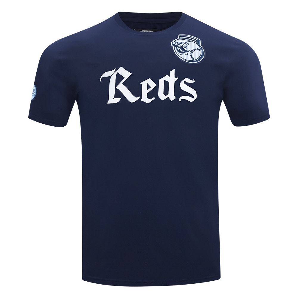 Pro Standard Cincinnati Reds Country Club Striped Short Sleeve Tee-Navy - NAVY Thumbnail View 1