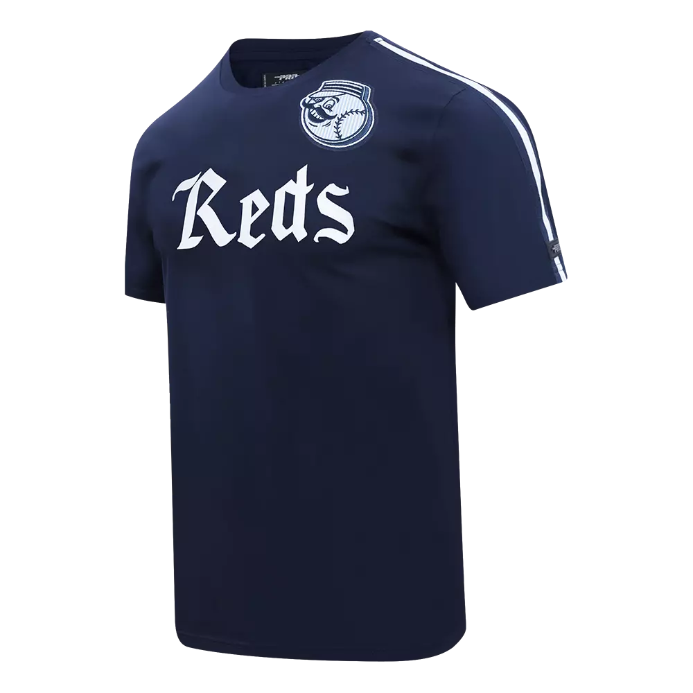 Pro Standard Cincinnati Reds Country Club Striped Short Sleeve Tee-Navy - NAVY