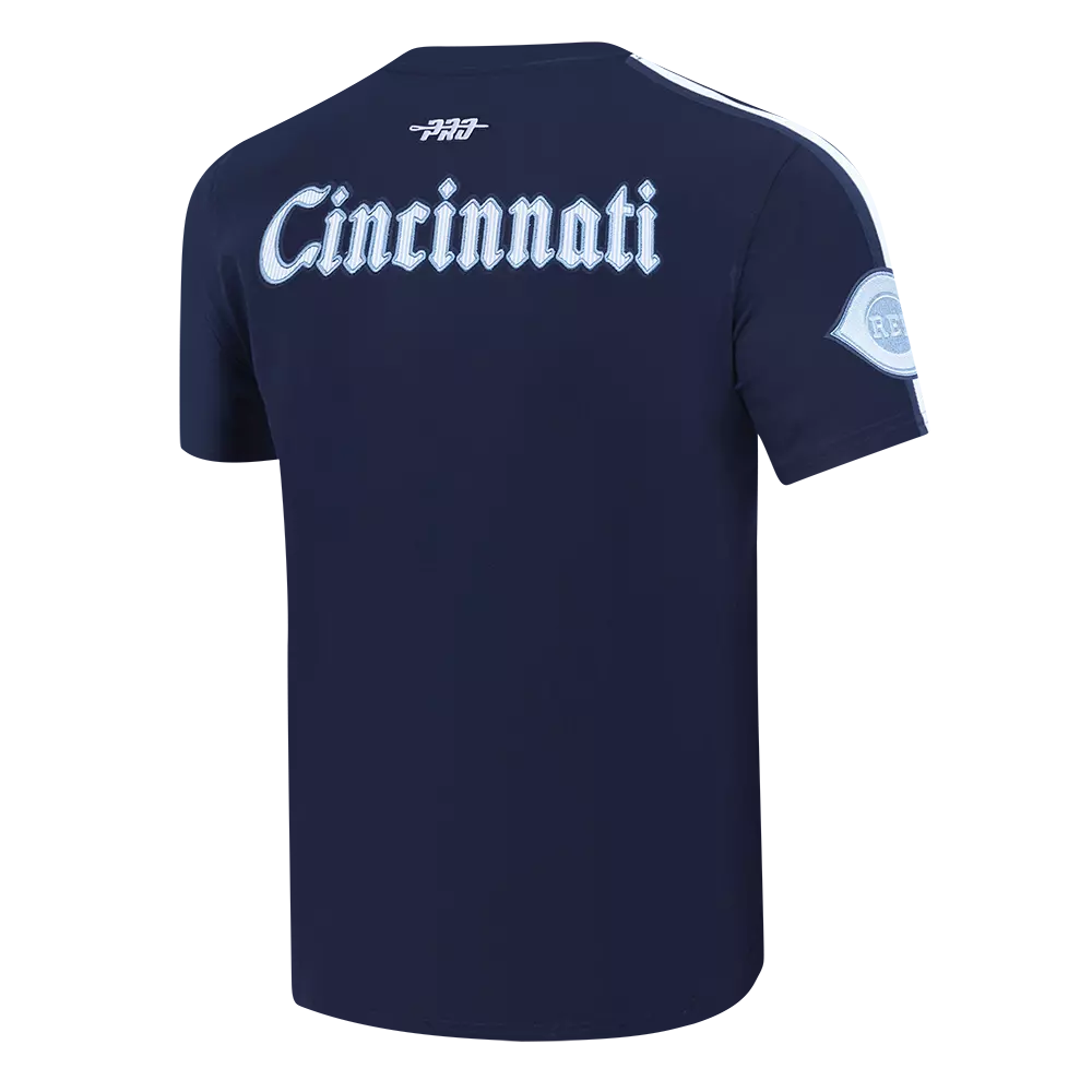 Pro Standard Cincinnati Reds Country Club Striped Short Sleeve Tee-Navy - NAVY