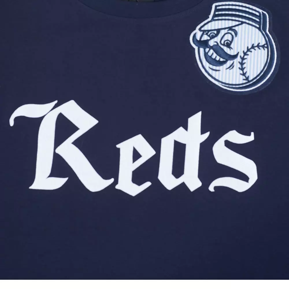 Pro Standard Cincinnati Reds Country Club Striped Short Sleeve Tee-Navy - NAVY