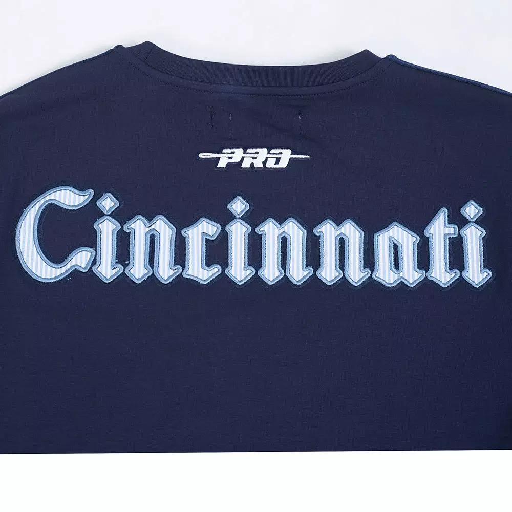 Pro Standard Cincinnati Reds Country Club Striped Short Sleeve Tee-Navy - NAVY
