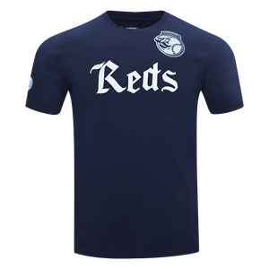 Pro Standard Cincinnati Reds Country Club Striped Short Sleeve Tee-Navy