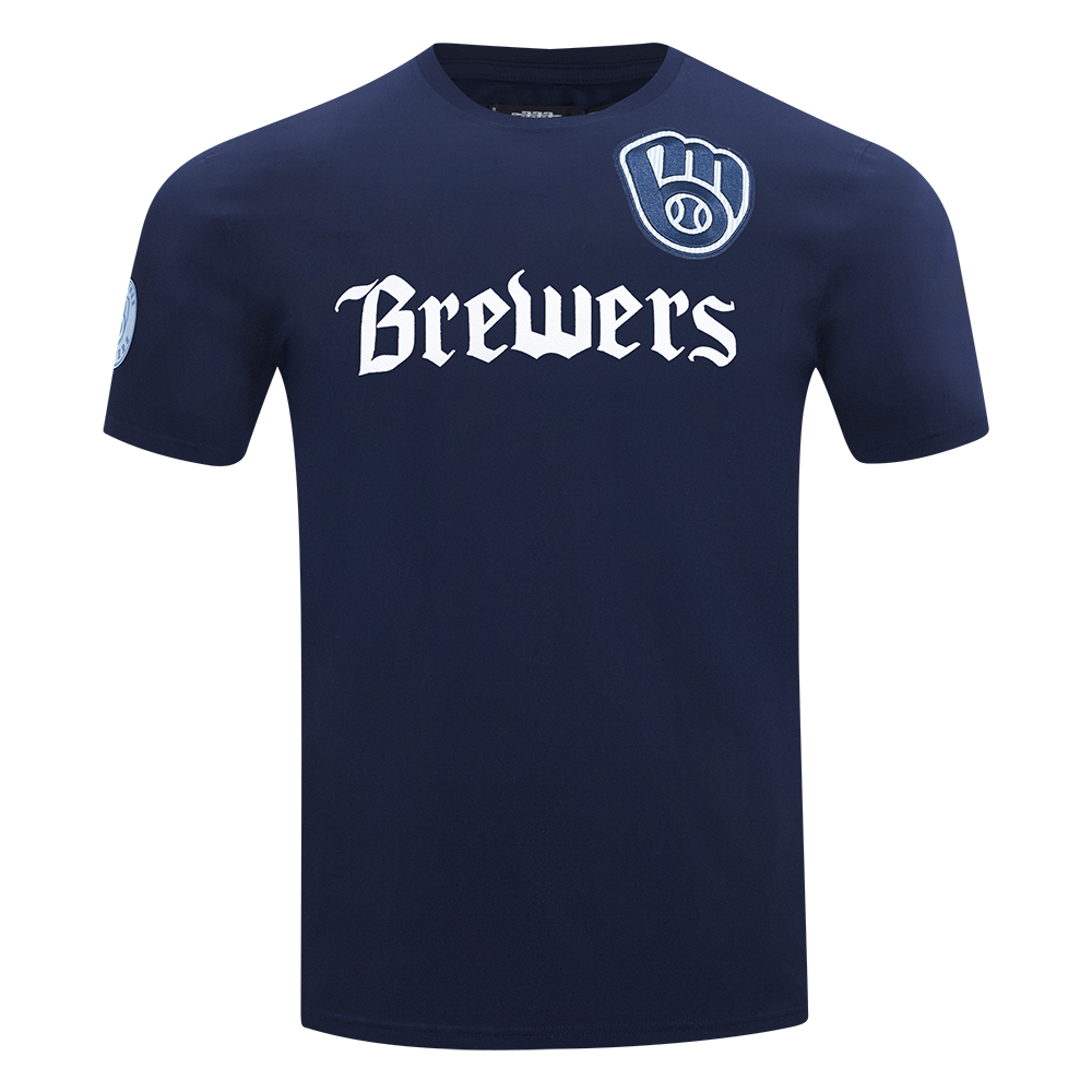 Pro Standard Milwaukee Brewers Country Club Striped Short Sleeve Tee-Navy - NAVY Thumbnail View 1