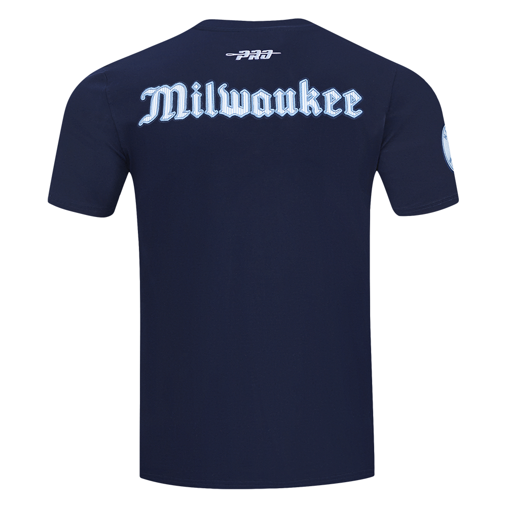 Pro Standard Milwaukee Brewers Country Club Striped Short Sleeve Tee-Navy - NAVY Thumbnail View 2