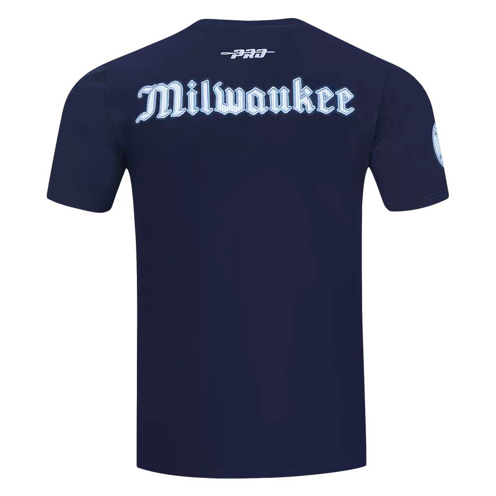 Pro Standard Milwaukee Brewers Country Club Striped Short Sleeve Tee-Navy - NAVY