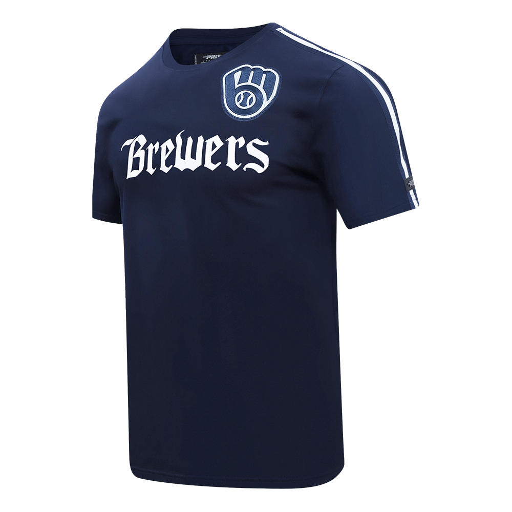 Pro Standard Milwaukee Brewers Country Club Striped Short Sleeve Tee-Navy - NAVY Thumbnail View 3