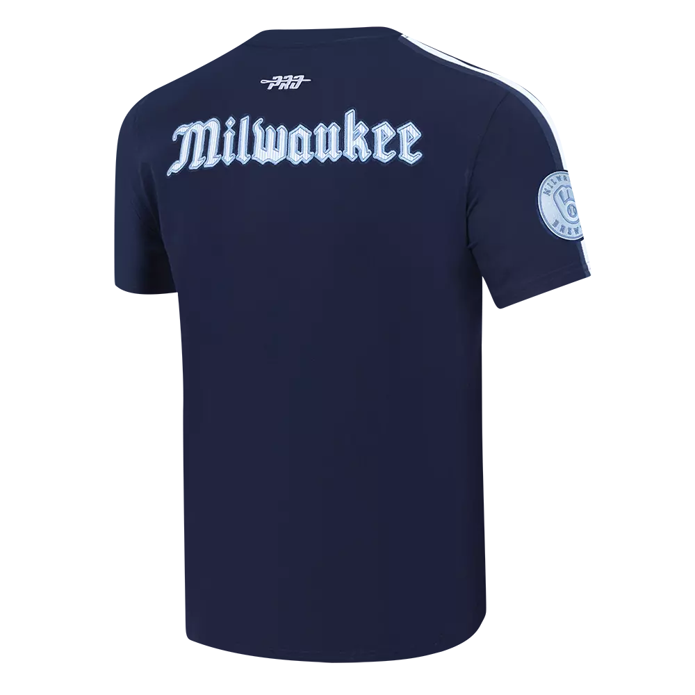 Pro Standard Milwaukee Brewers Country Club Striped Short Sleeve Tee-Navy - NAVY