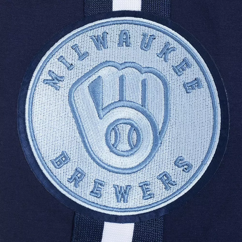 Pro Standard Milwaukee Brewers Country Club Striped Short Sleeve Tee-Navy - NAVY