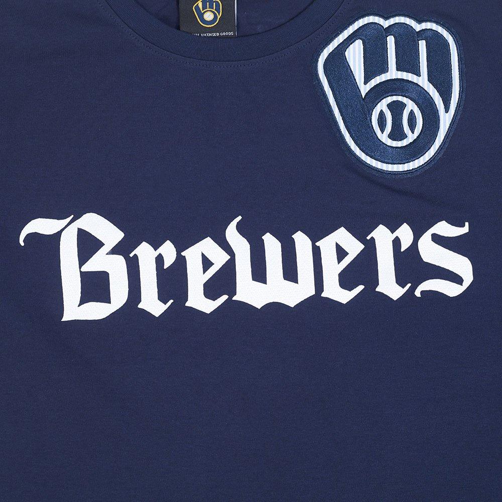 Pro Standard Milwaukee Brewers Country Club Striped Short Sleeve Tee-Navy - NAVY Thumbnail View 6