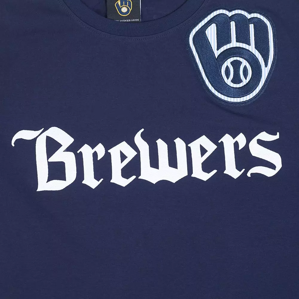 Pro Standard Milwaukee Brewers Country Club Striped Short Sleeve Tee-Navy - NAVY