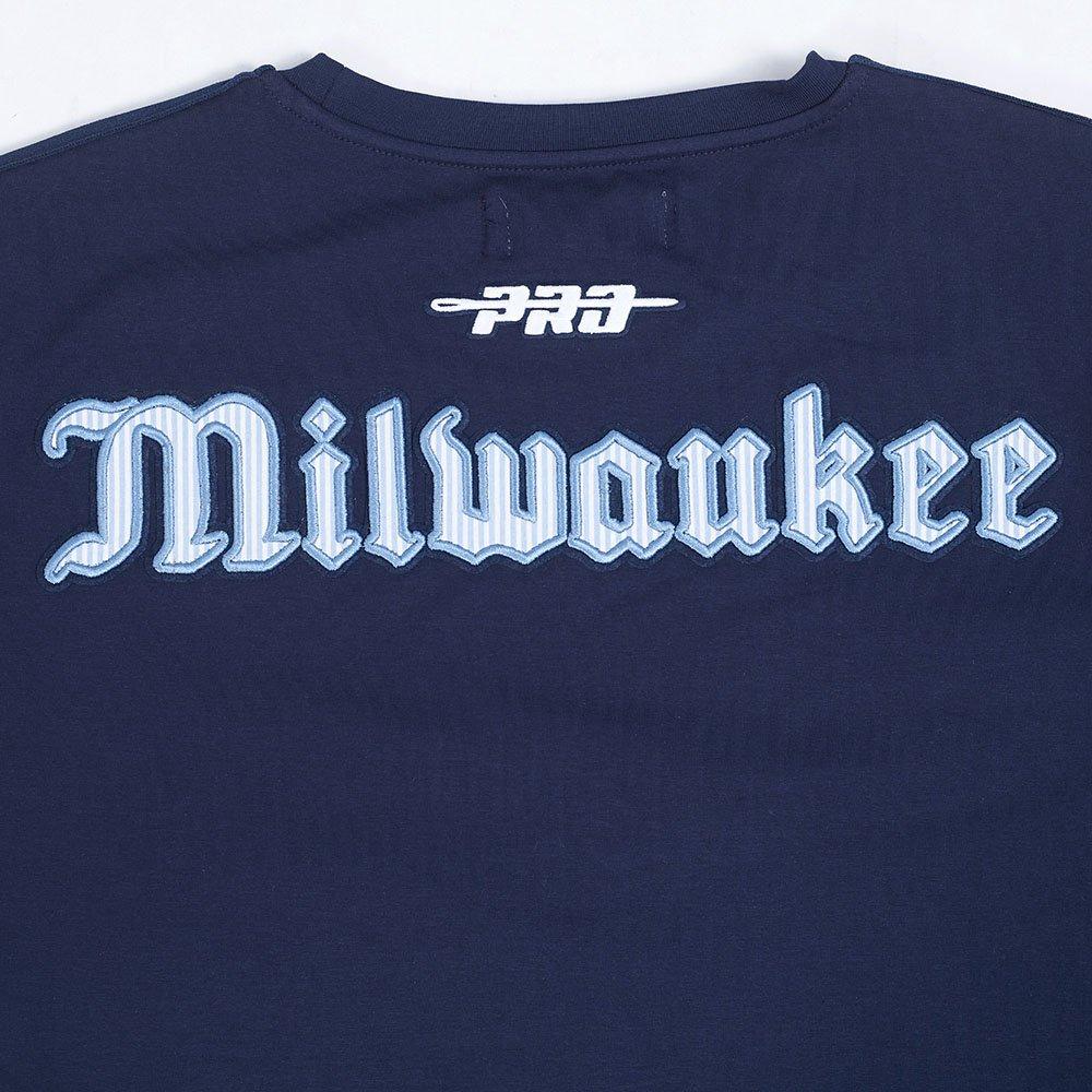 Pro Standard Milwaukee Brewers Country Club Striped Short Sleeve Tee-Navy - NAVY Thumbnail View 7