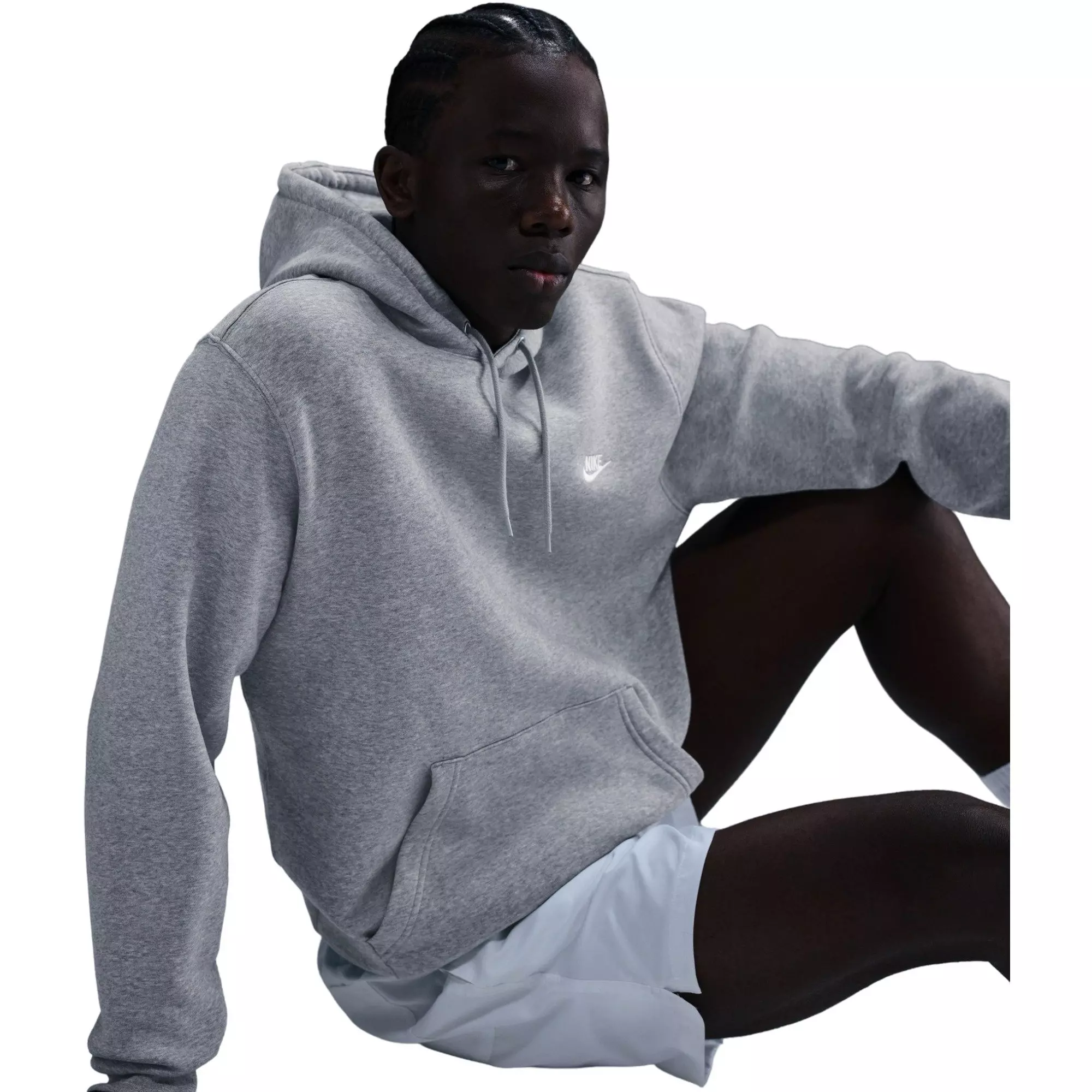 Nike Men's Club Pull-Over Fleece Hoodie-Grey - GREY