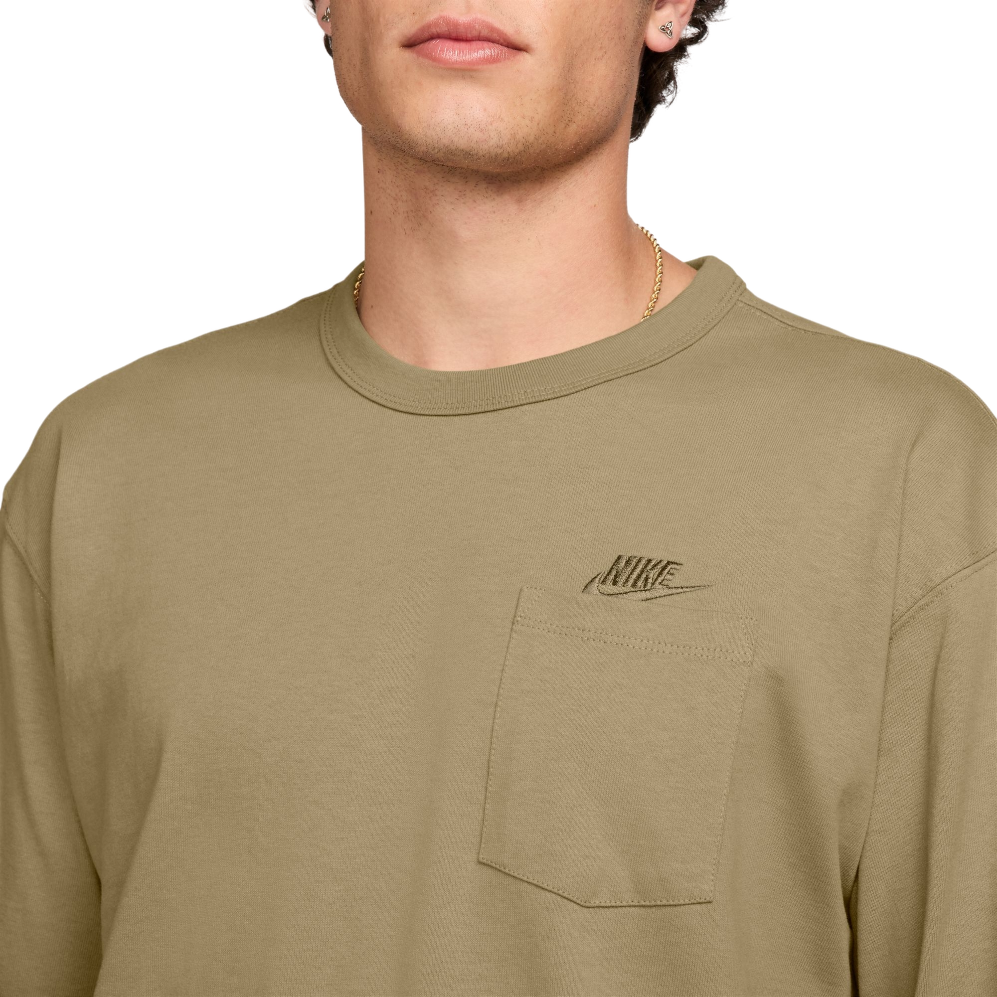Nike Men's Sportswear Premium Essentials Pocket Long-Sleeve Tee - BEIGE Thumbnail View 3